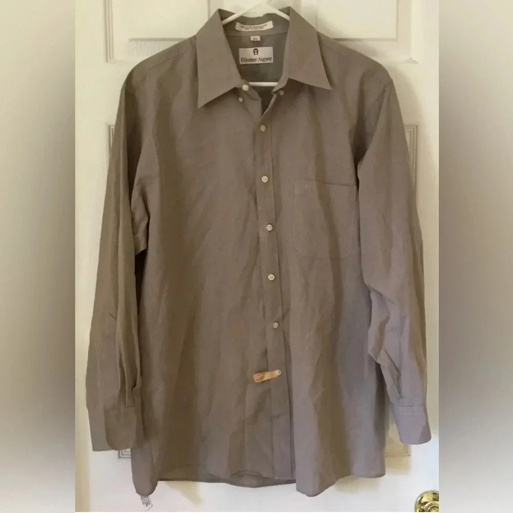 Men ETIENNE AIGNER Gray Cotton Poly Burton Down Dress Shirt Sz 16 1/2 32/33 EUC